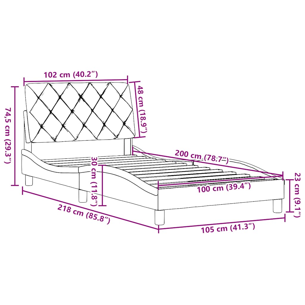 Bedframe zonder matras 100x200 cm stof blauw