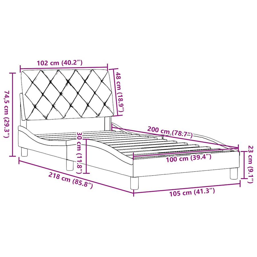 Bedframe zonder matras 100x200 cm stof blauw