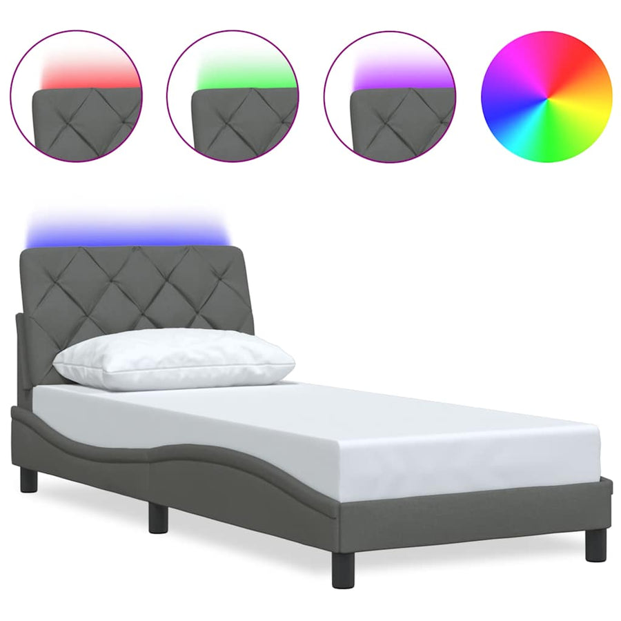Bedframe met LED zonder matras 80x200 cm stof donkergrijs
