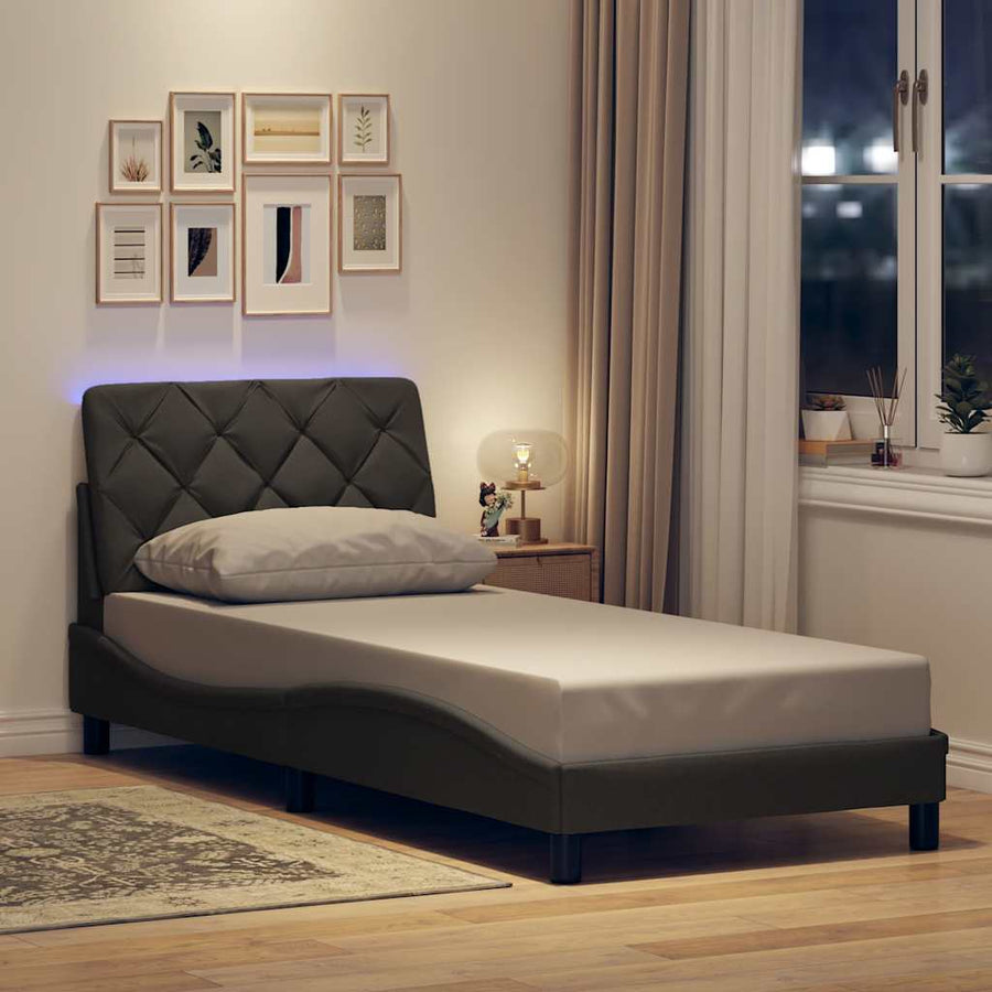 Bedframe met LED zonder matras 80x200 cm stof donkergrijs