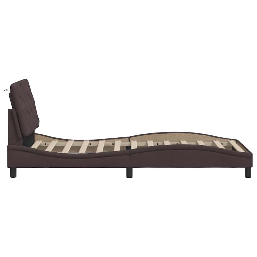 Bedframe met LED zonder matras 80x200 cm stof donkerbruin
