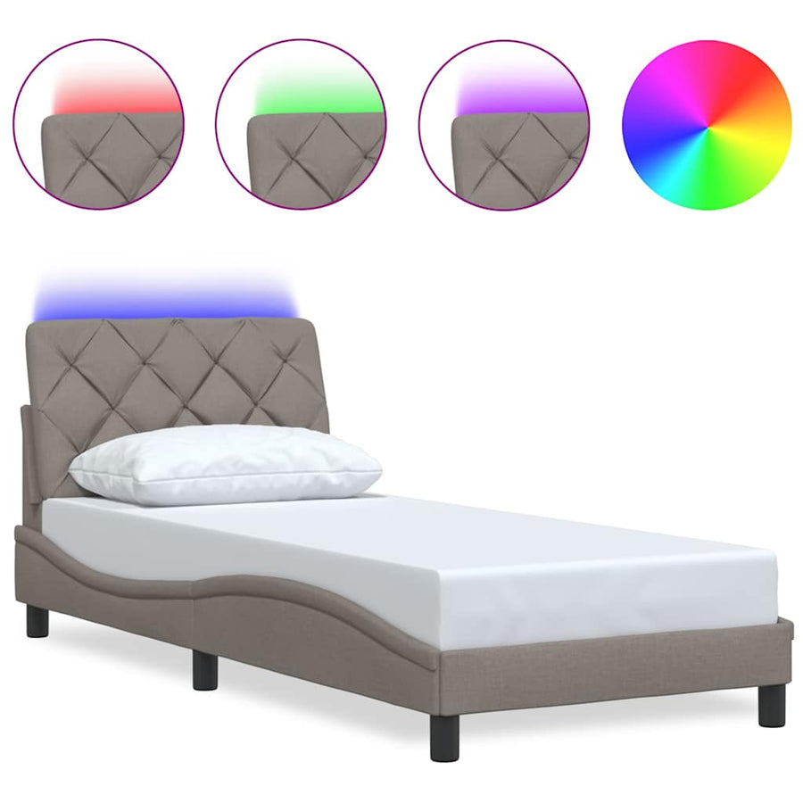 Bedframe met LED zonder matras 80x200 cm stof taupe