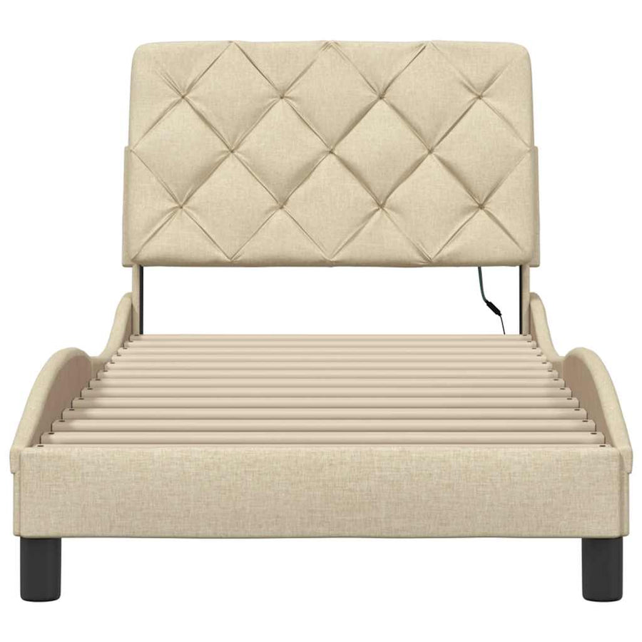 Bedframe met LED zonder matras 80x200 cm stof crème