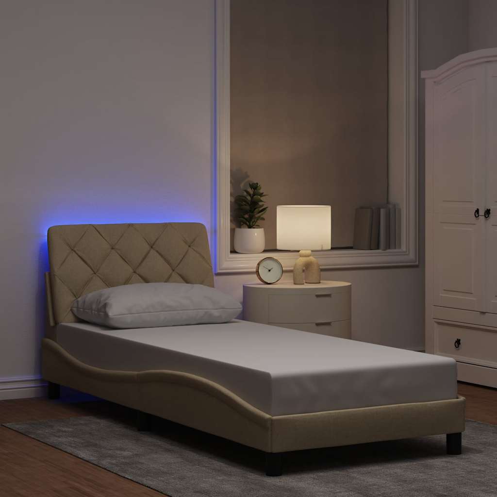 Bedframe met LED zonder matras 80x200 cm stof crème