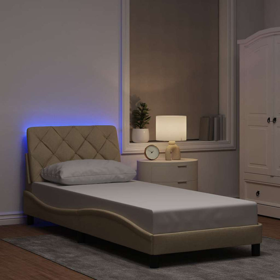 Bedframe met LED zonder matras 80x200 cm stof crème