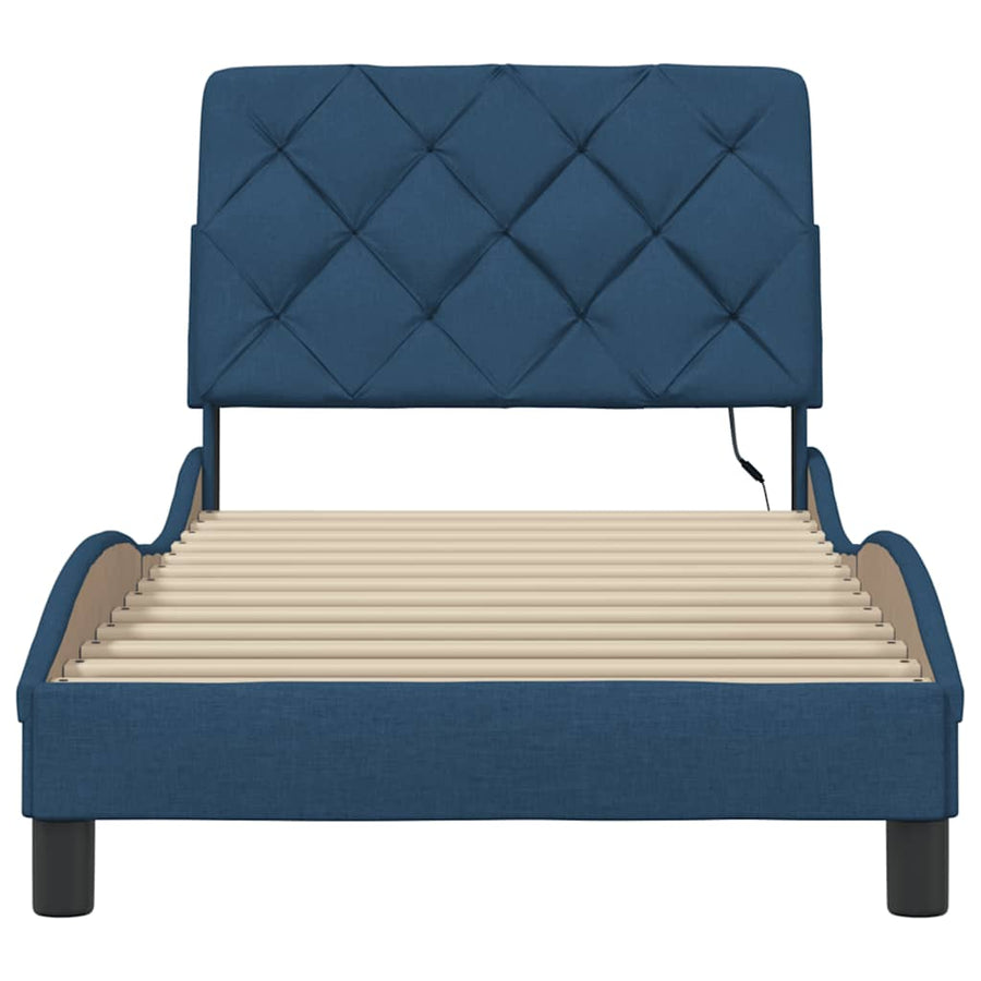Bedframe met LED zonder matras 80x200 cm stof blauw