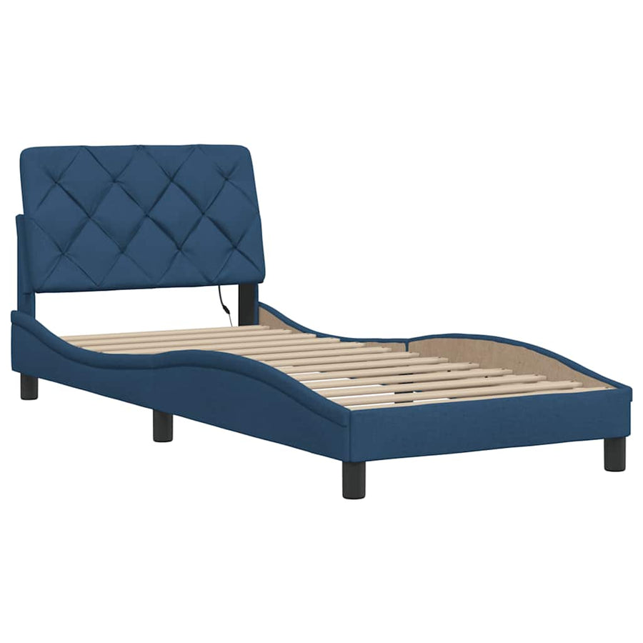 Bedframe met LED zonder matras 80x200 cm stof blauw