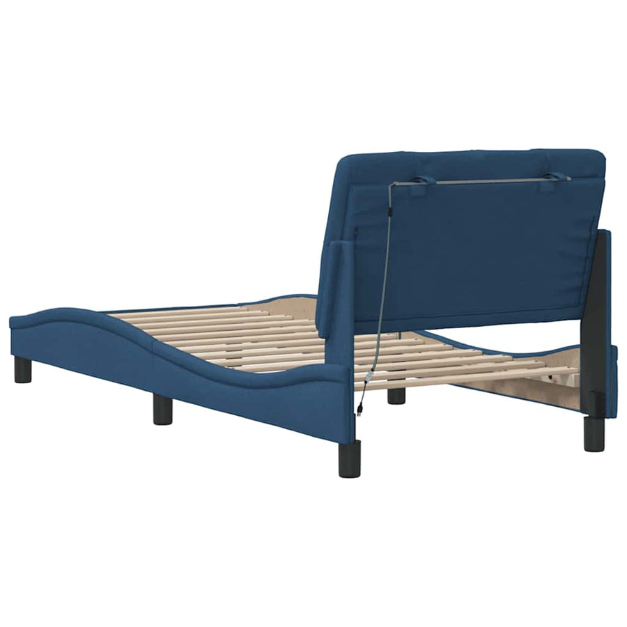 Bedframe met LED zonder matras 80x200 cm stof blauw