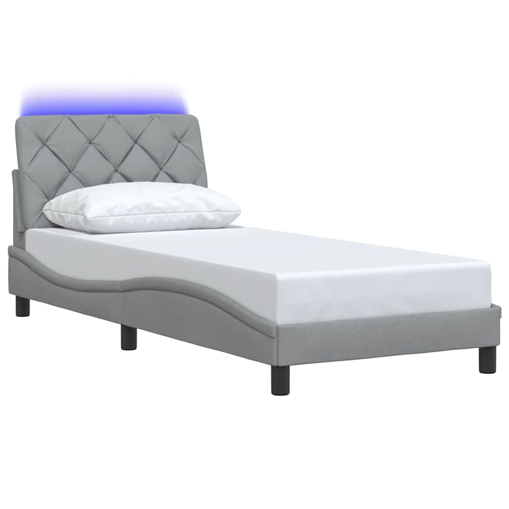 Bedframe met LED zonder matras 90x190 cm stof lichtgrijs