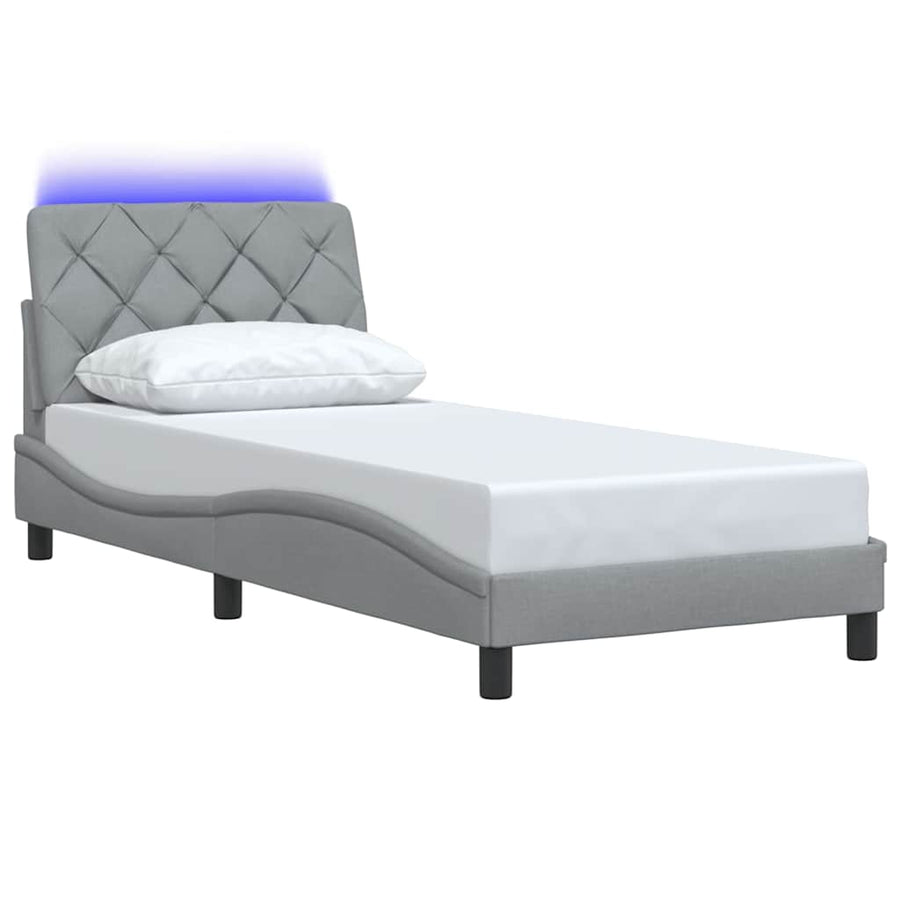 Bedframe met LED zonder matras 90x190 cm stof lichtgrijs
