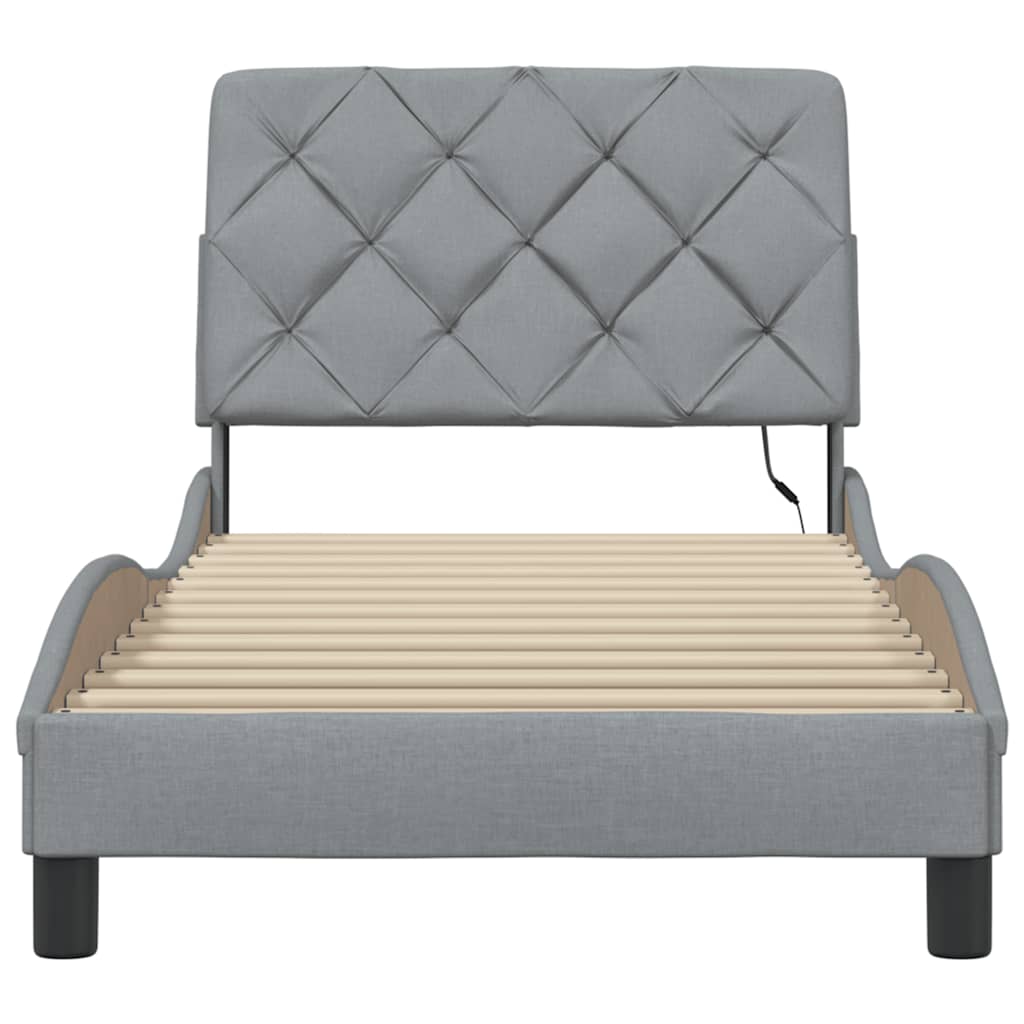 Bedframe met LED zonder matras 90x190 cm stof lichtgrijs