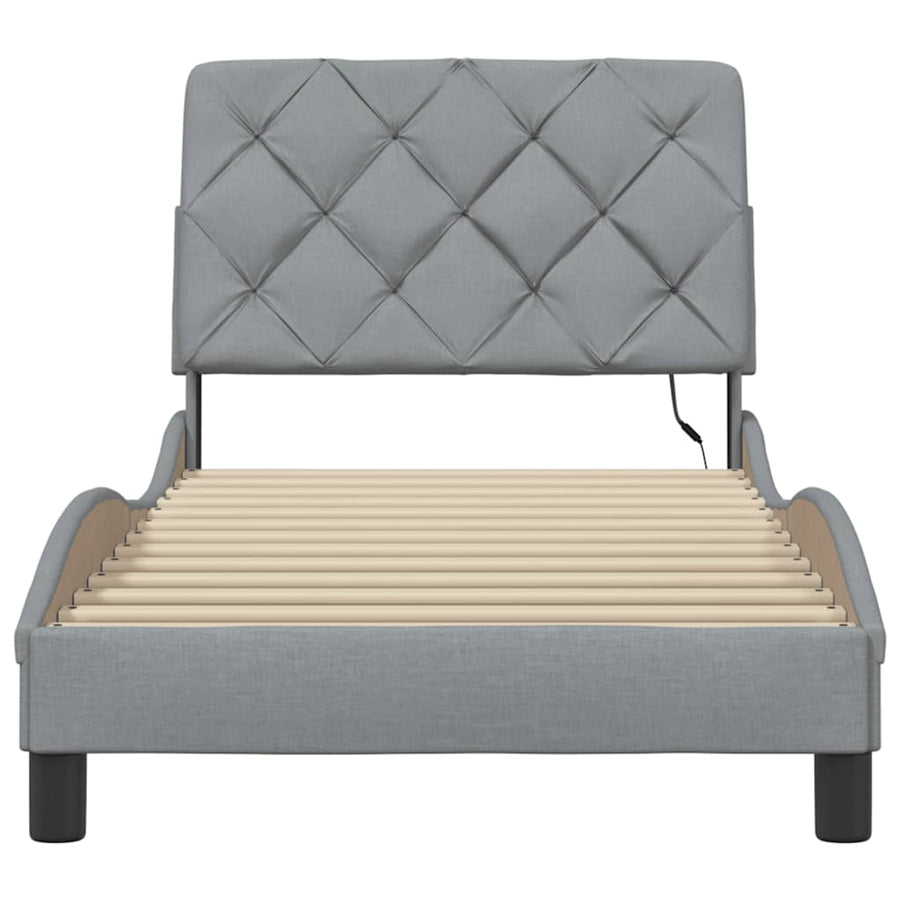 Bedframe met LED zonder matras 90x190 cm stof lichtgrijs