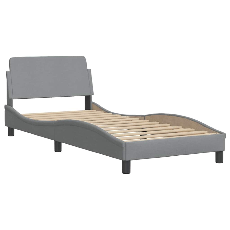 Bedframe met LED zonder matras 90x190 cm stof lichtgrijs