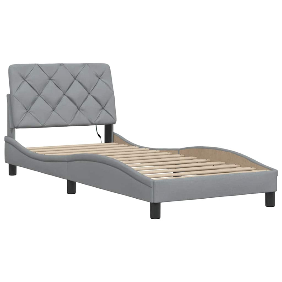 Bedframe met LED zonder matras 90x190 cm stof lichtgrijs