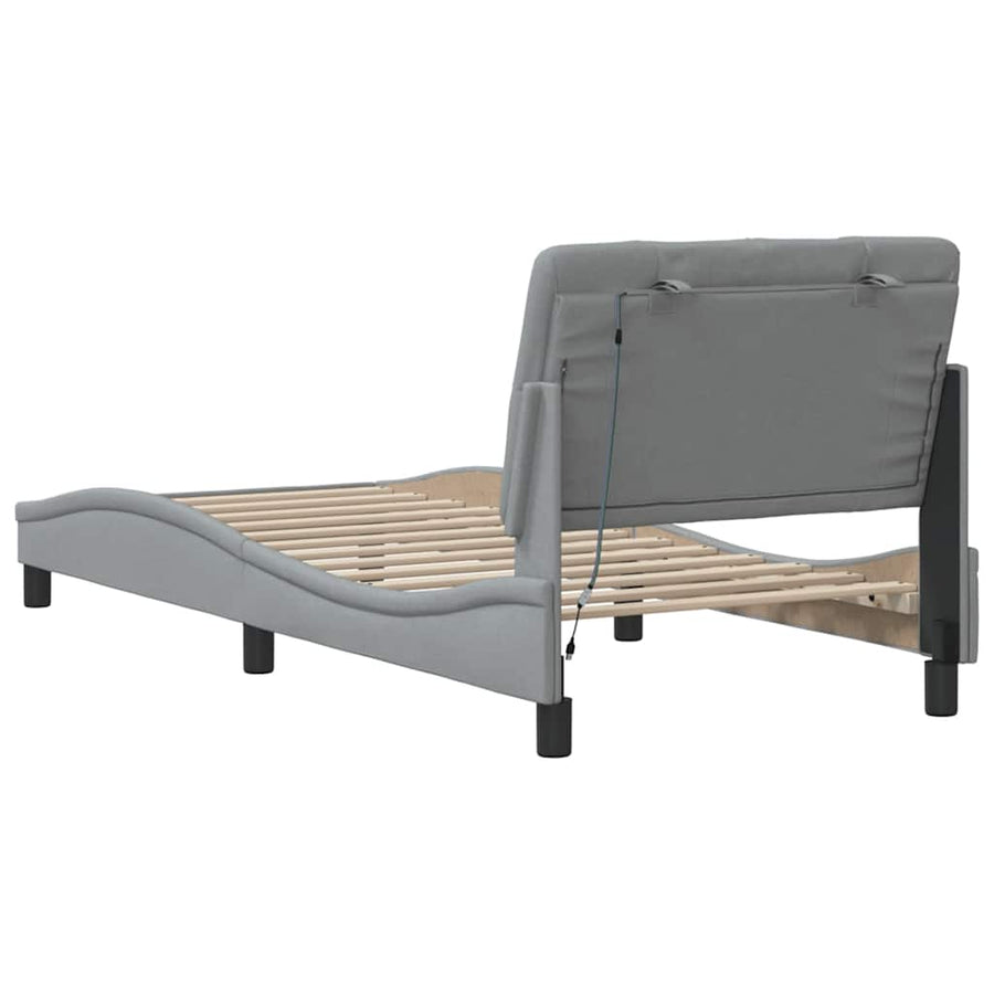 Bedframe met LED zonder matras 90x190 cm stof lichtgrijs