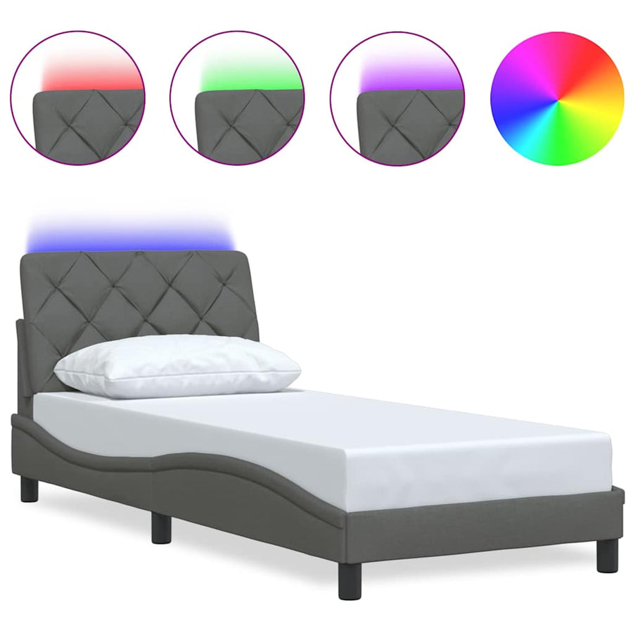 Bedframe met LED zonder matras 90x190 cm stof donkergrijs