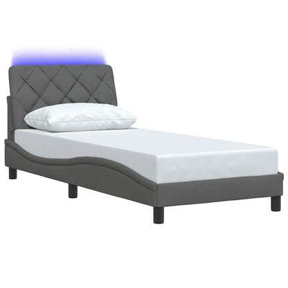 Bedframe met LED zonder matras 90x190 cm stof donkergrijs