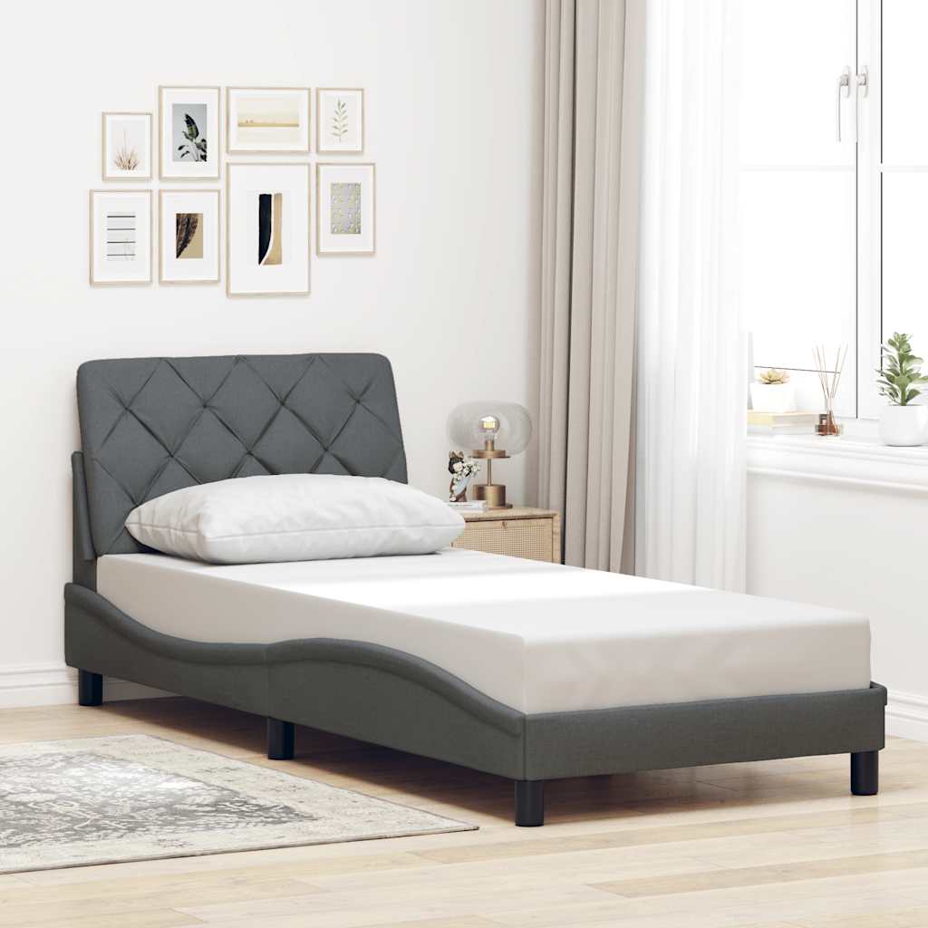 Bedframe met LED zonder matras 90x190 cm stof donkergrijs