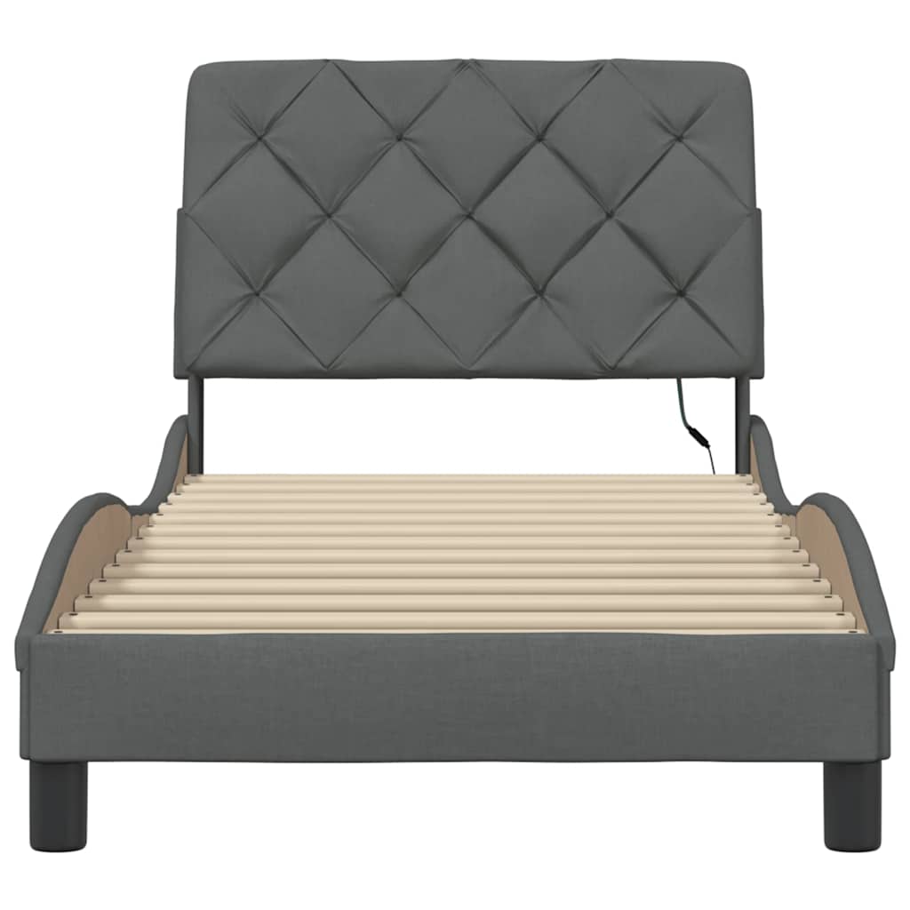 Bedframe met LED zonder matras 90x190 cm stof donkergrijs