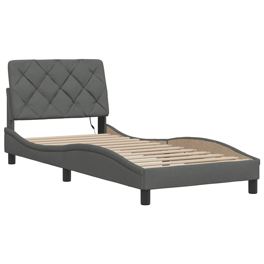 Bedframe met LED zonder matras 90x190 cm stof donkergrijs