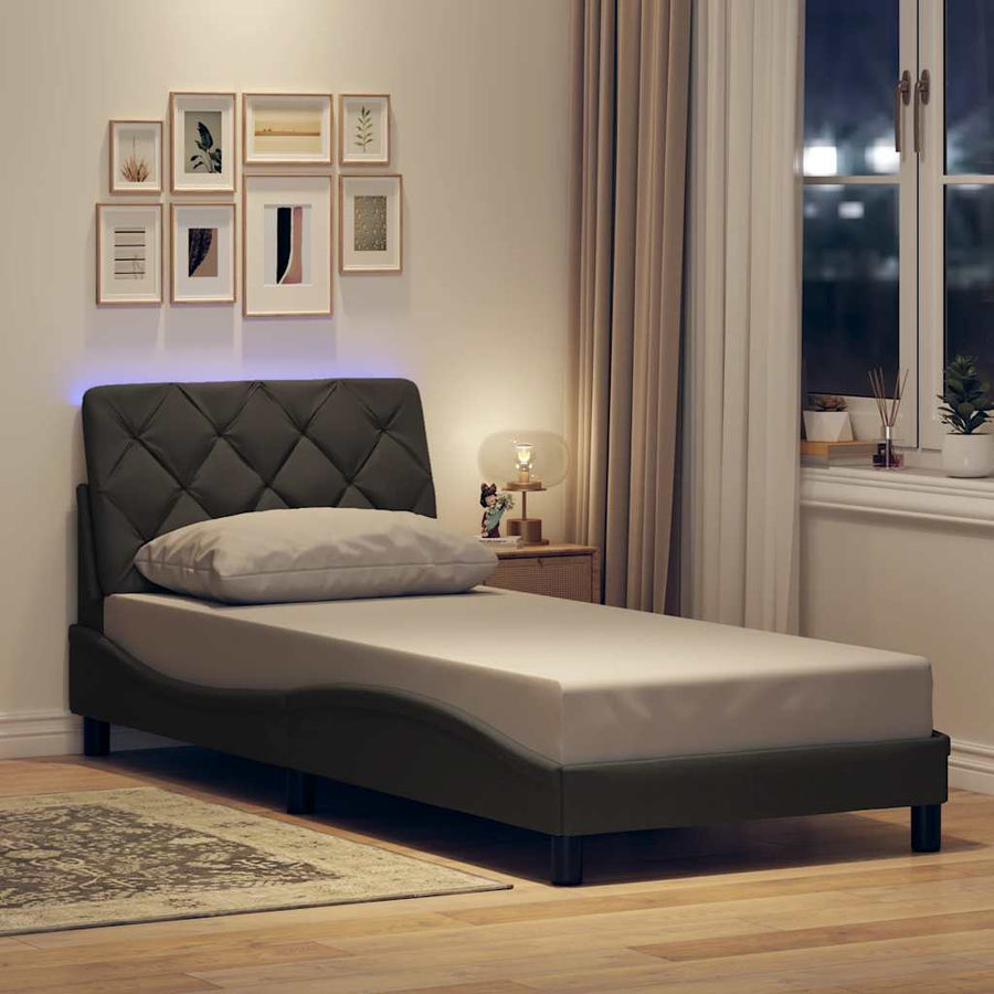Bedframe met LED zonder matras 90x190 cm stof donkergrijs