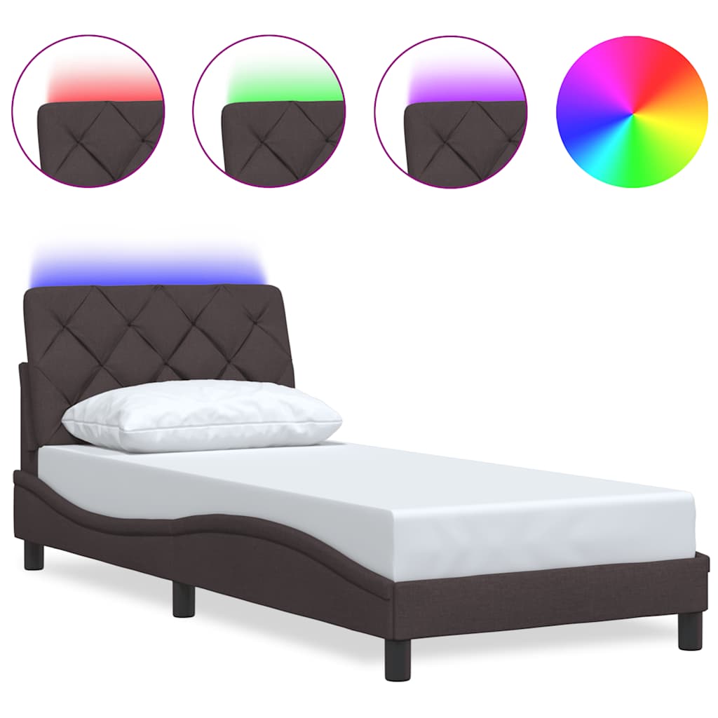 Bedframe Met Led Zonder Matras Stof 90 x 190 cm Donkerbruin