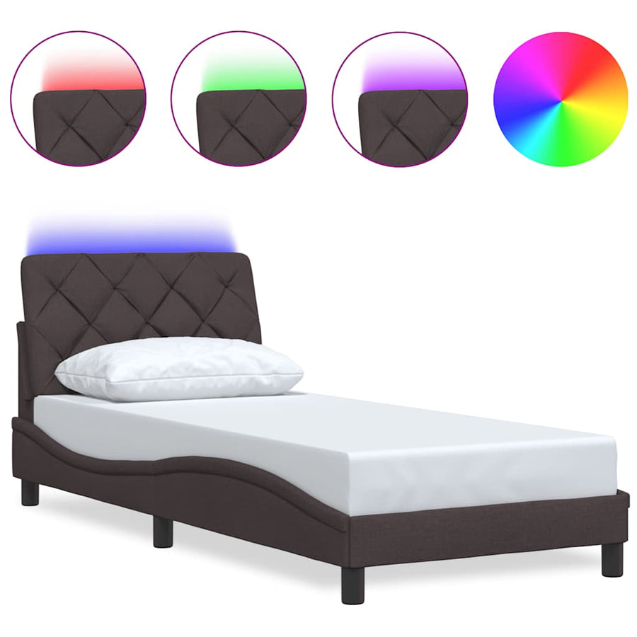 Bedframe Met Led Zonder Matras Stof 90 x 190 cm Donkerbruin
