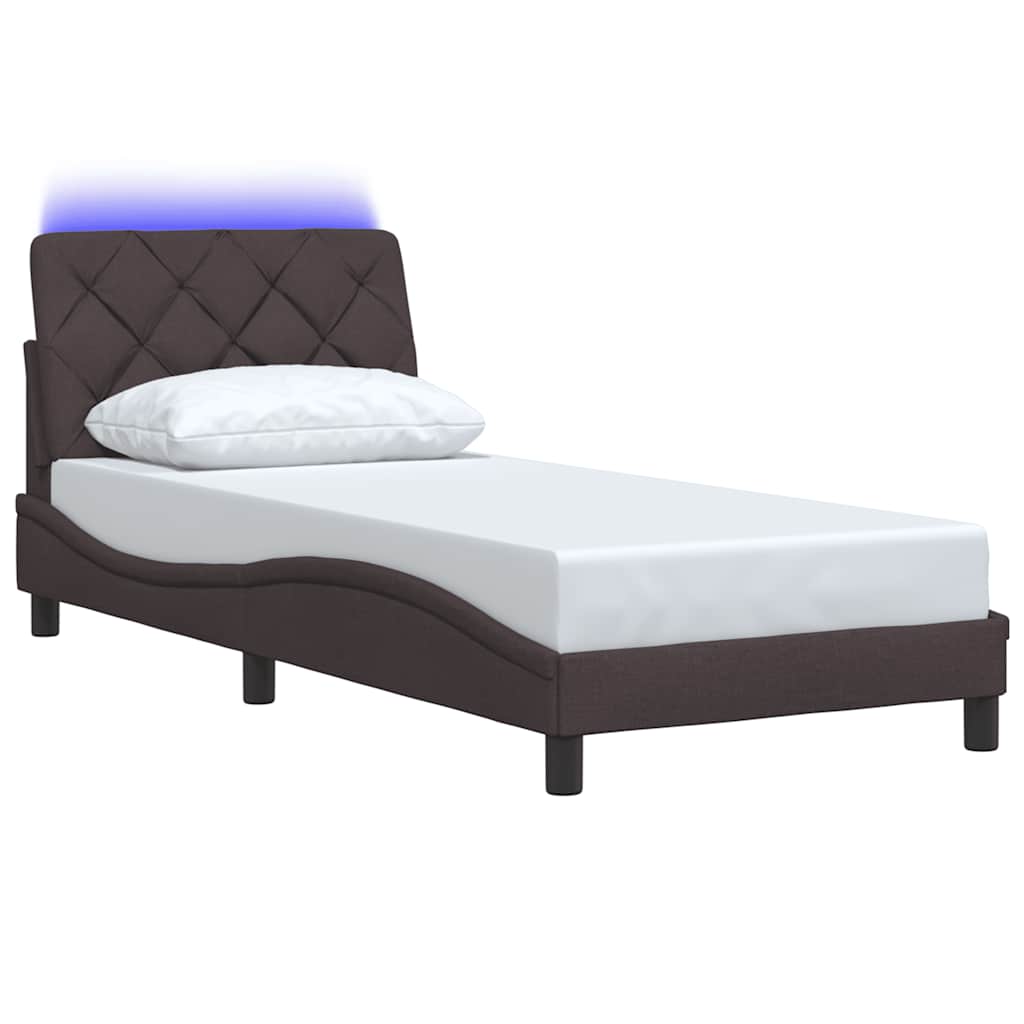 Bedframe Met Led Zonder Matras Stof 90 x 190 cm Donkerbruin