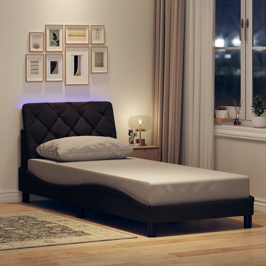 Bedframe Met Led Zonder Matras Stof 90 x 190 cm Donkerbruin