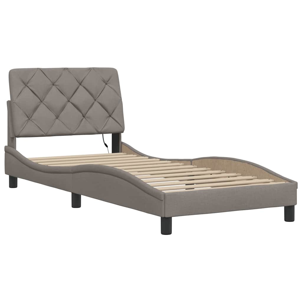 Bedframe met LED zonder matras 90x190 cm stof taupe