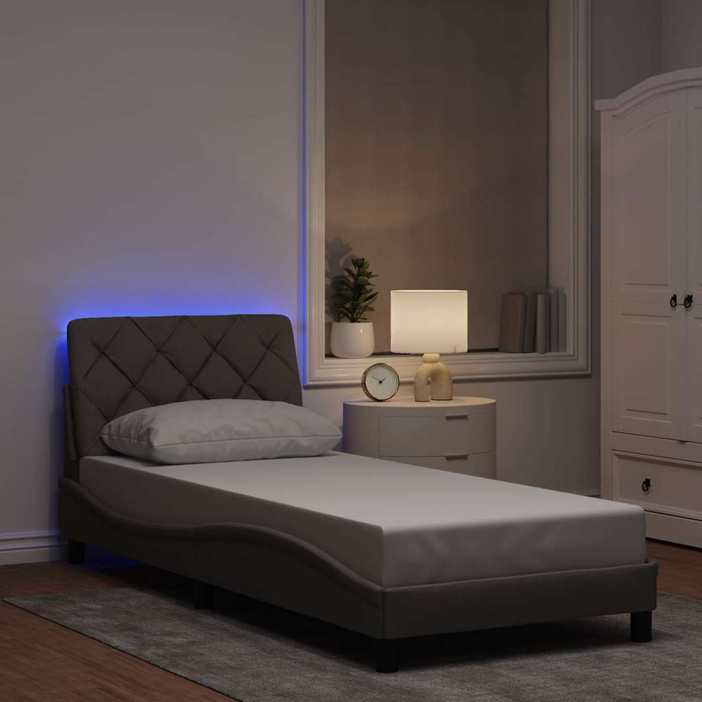 Bedframe met LED zonder matras 90x190 cm stof taupe