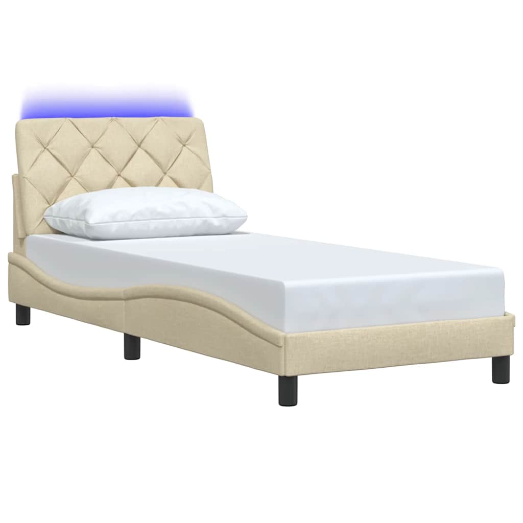 Bedframe met LED zonder matras 90x190 cm stof crèmekleurig
