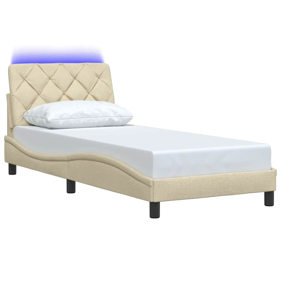 Bedframe met LED zonder matras 90x190 cm stof crèmekleurig