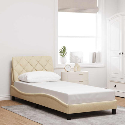 Bedframe met LED zonder matras 90x190 cm stof crèmekleurig