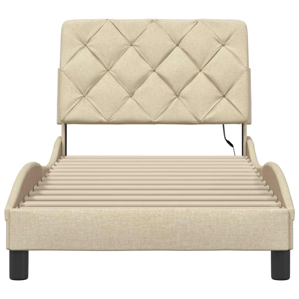 Bedframe met LED zonder matras 90x190 cm stof crèmekleurig
