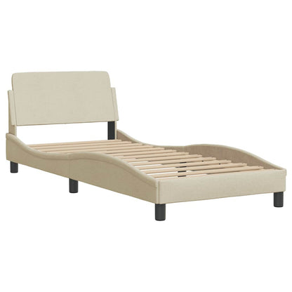 Bedframe met LED zonder matras 90x190 cm stof crèmekleurig