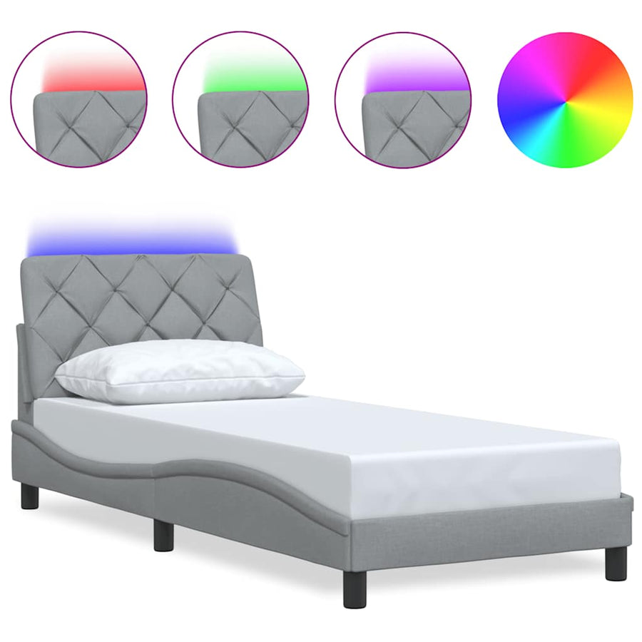 Bedframe met LED zonder matras 90x200 cm stof lichtgrijs