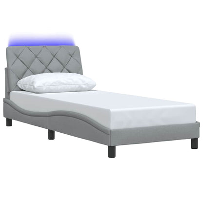 Bedframe met LED zonder matras 90x200 cm stof lichtgrijs