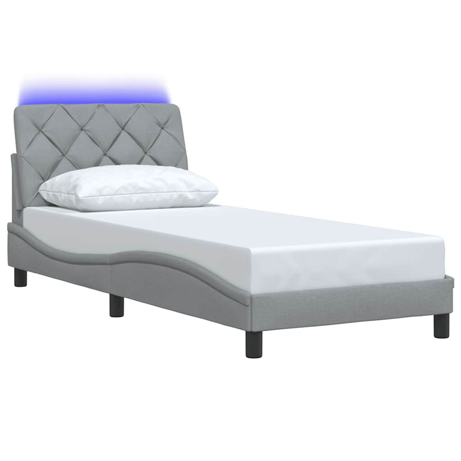 Bedframe met LED zonder matras 90x200 cm stof lichtgrijs