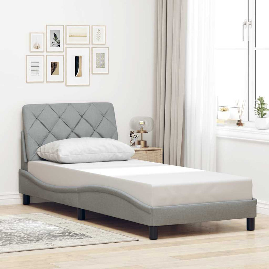 Bedframe met LED zonder matras 90x200 cm stof lichtgrijs