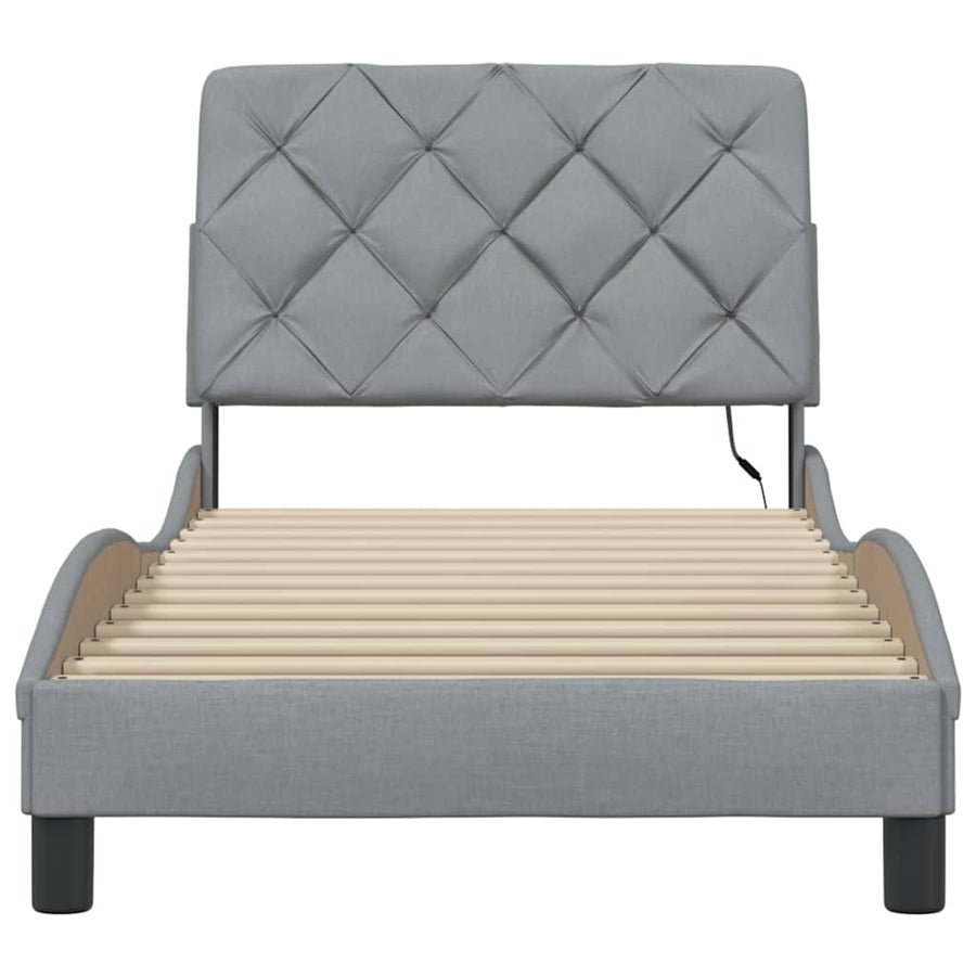 Bedframe met LED zonder matras 90x200 cm stof lichtgrijs