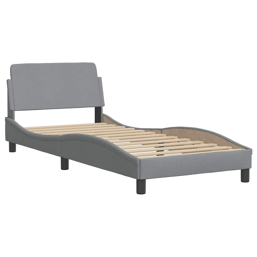 Bedframe met LED zonder matras 90x200 cm stof lichtgrijs