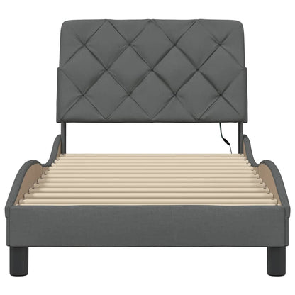 Bedframe met LED zonder matras 90x200 cm stof donkergrijs