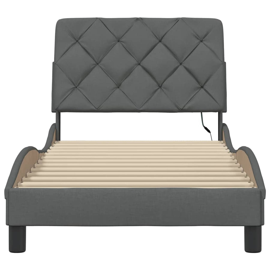 Bedframe met LED zonder matras 90x200 cm stof donkergrijs