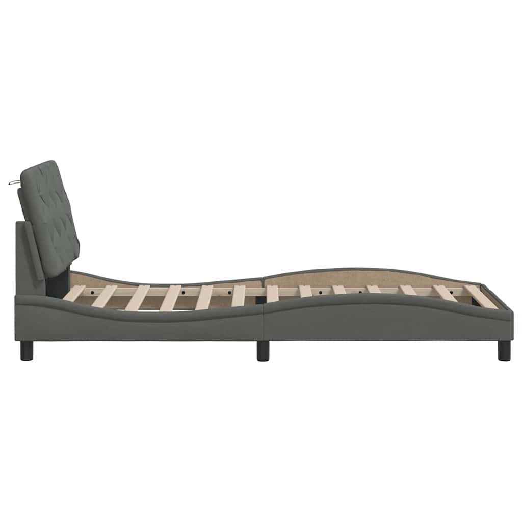 Bedframe met LED zonder matras 90x200 cm stof donkergrijs