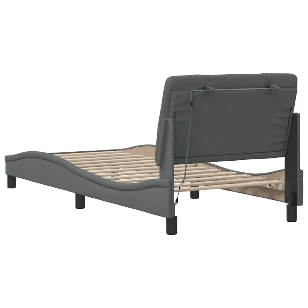 Bedframe met LED zonder matras 90x200 cm stof donkergrijs