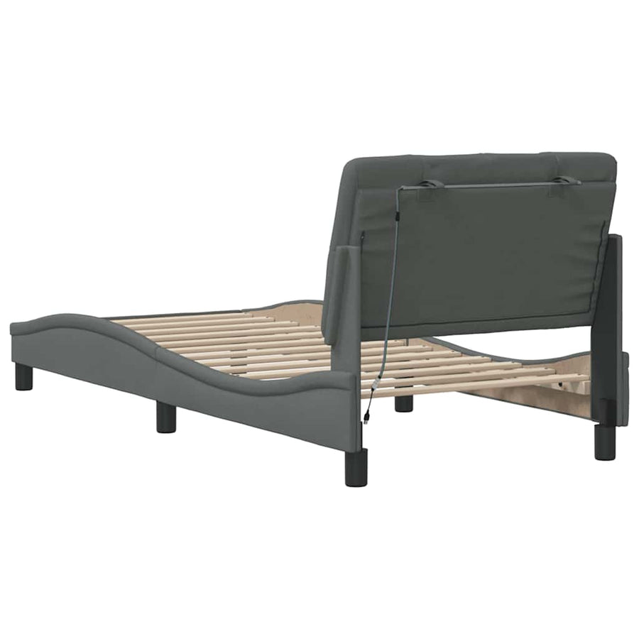 Bedframe met LED zonder matras 90x200 cm stof donkergrijs
