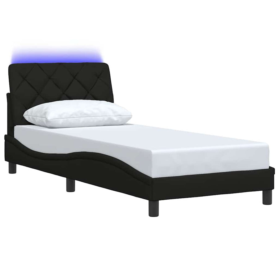 Bedframe met LED zonder matras 90x200 cm stof zwart