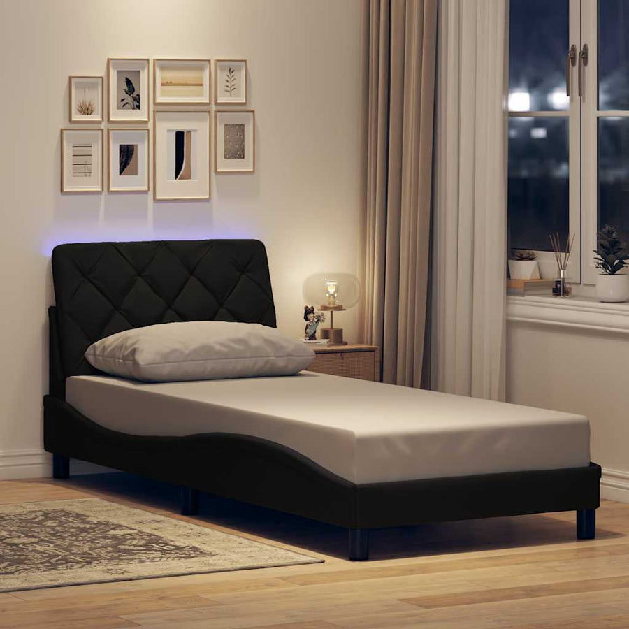 Bedframe met LED zonder matras 90x200 cm stof zwart