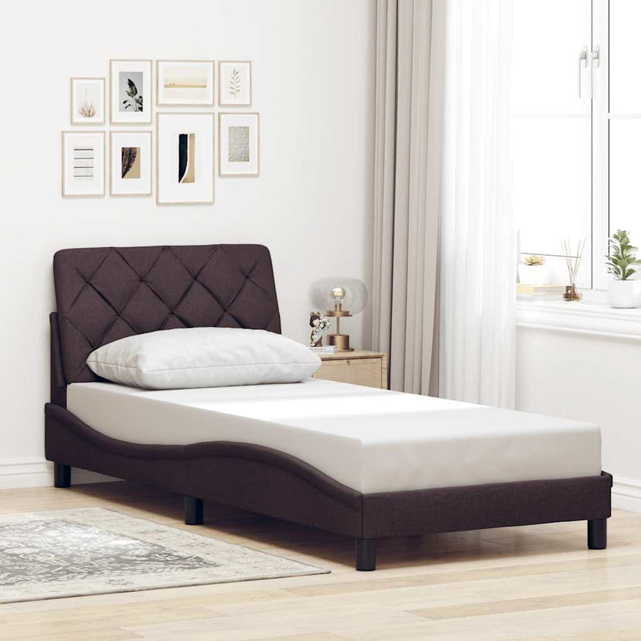 Bedframe met LED zonder matras 90x200 cm stof donkerbruin
